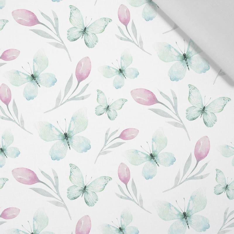 BUTTERFLIES AND TULIPS (WATER-COLOR BUTTERFLIES) - Cotton woven fabric