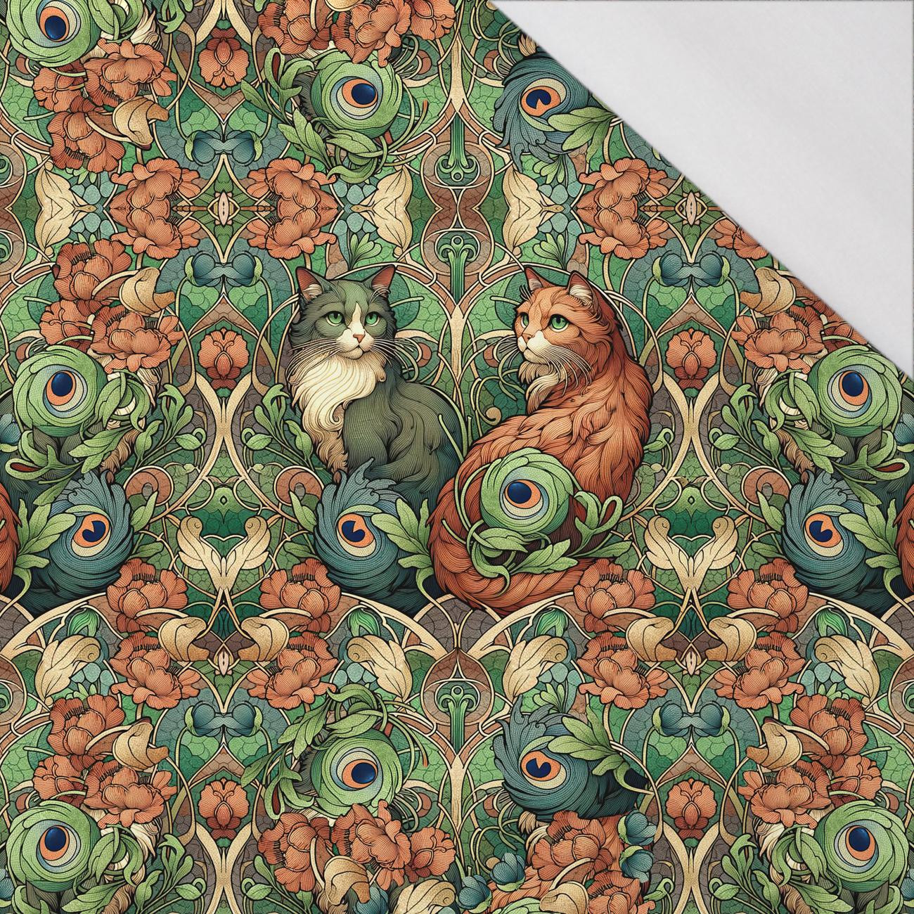 ART NOUVEAU CATS & FLOWERS PAT. 3 - PANEL (60cm x 50cm) SINGLE JERSEY