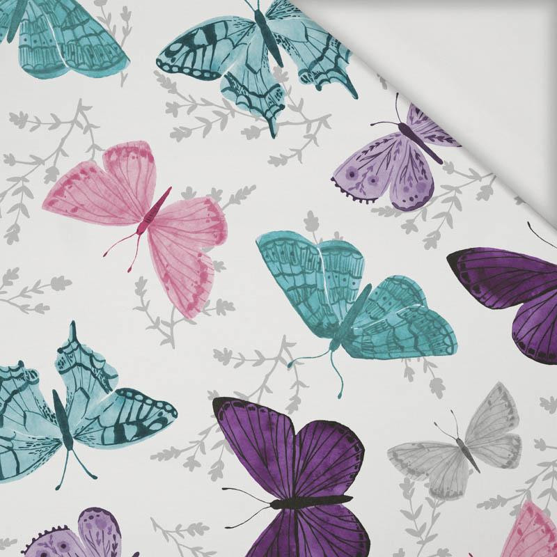 BUTTERFLIES PAT. 5 / white  (PURPLE BUTTERFLIES) - single jersey with elastane 