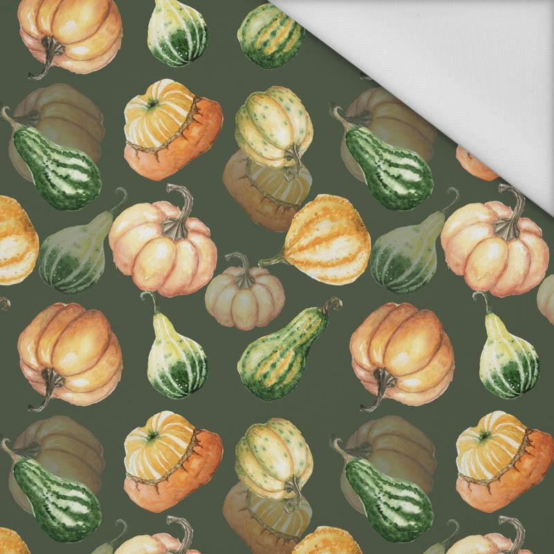 PUMPKINS AND ZUCCHINI / olive (PUMPKIN GARDEN) - Waterproof woven fabric