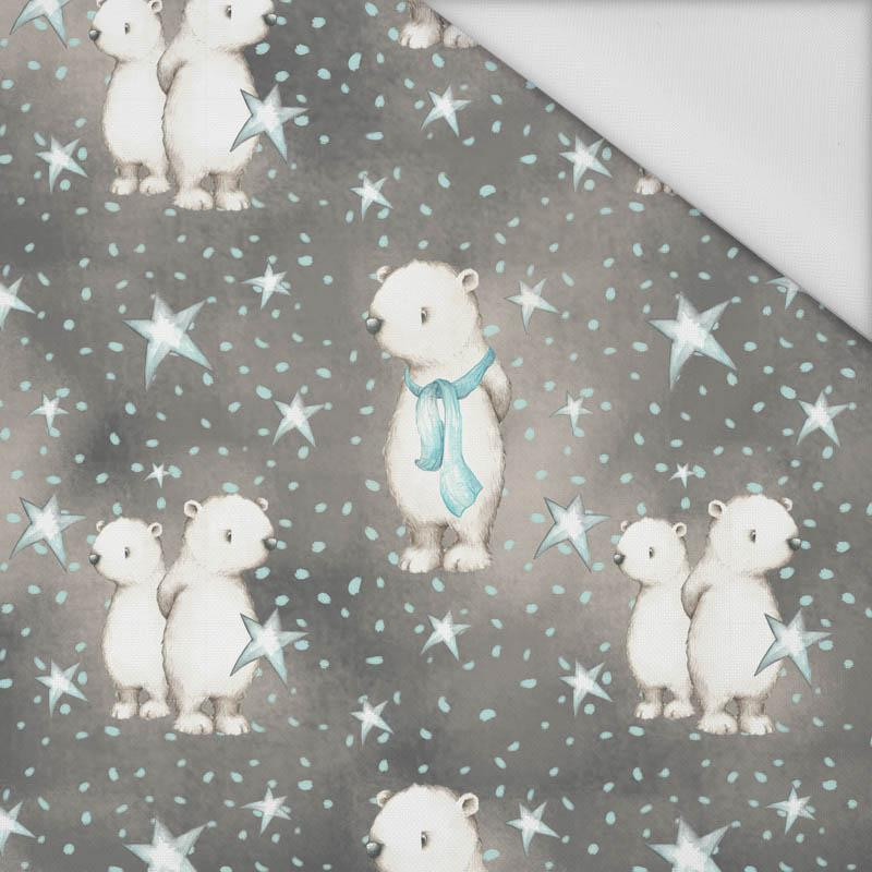 TEDDIES AND STARS / dark grey (MAGICAL CHRISTMAS FOREST) - Waterproof woven fabric
