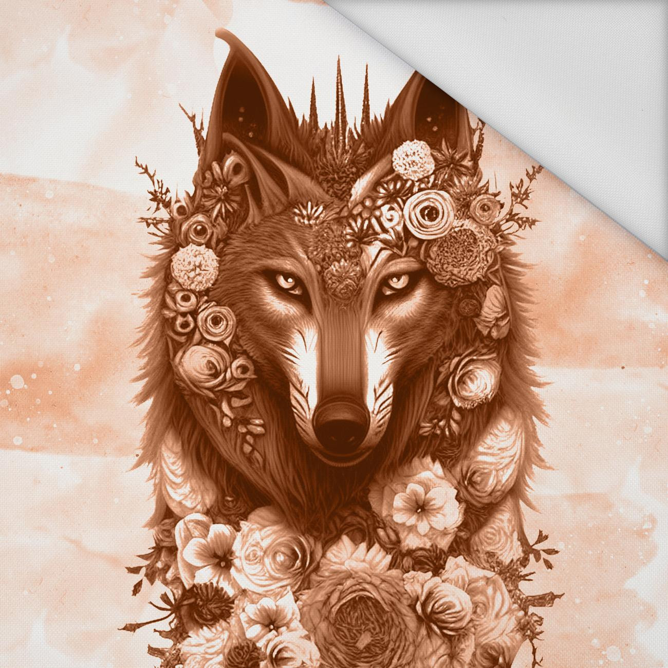 FANTASY WOLF / peach fuzz - panel (60cm x 50cm) Waterproof woven fabric