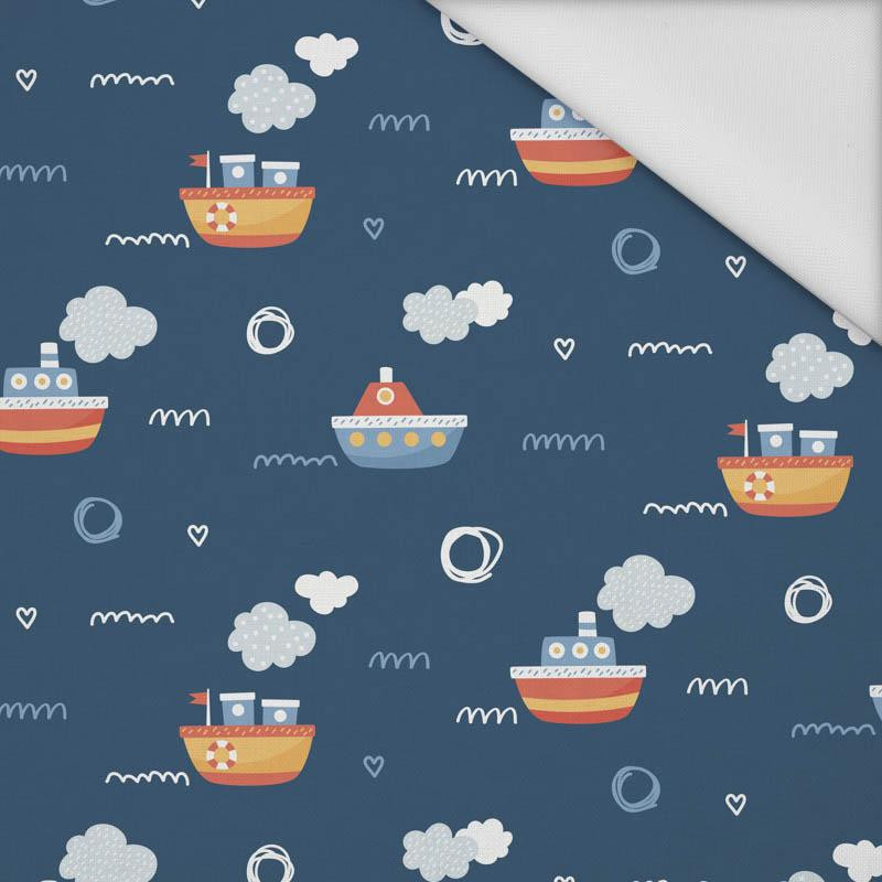 SHIPS pat. 3 / dark blue (ADVENTURE BEGINS) - Waterproof woven fabric