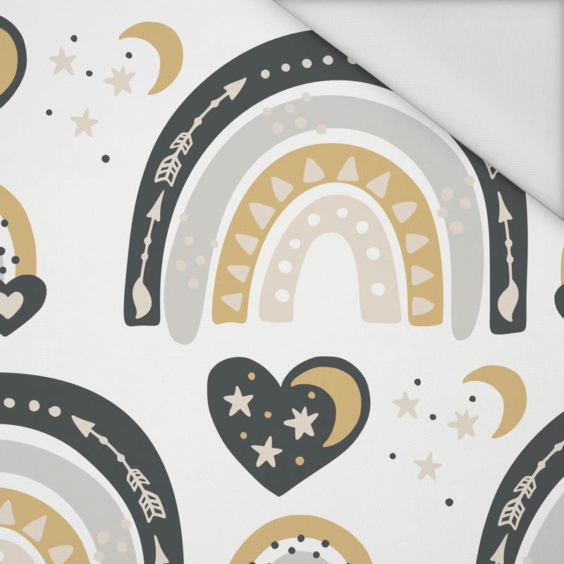 VALENTINE'S RAINBOW pat. 3 / white (RAINBOWS AND HEARTS) - Waterproof woven fabric