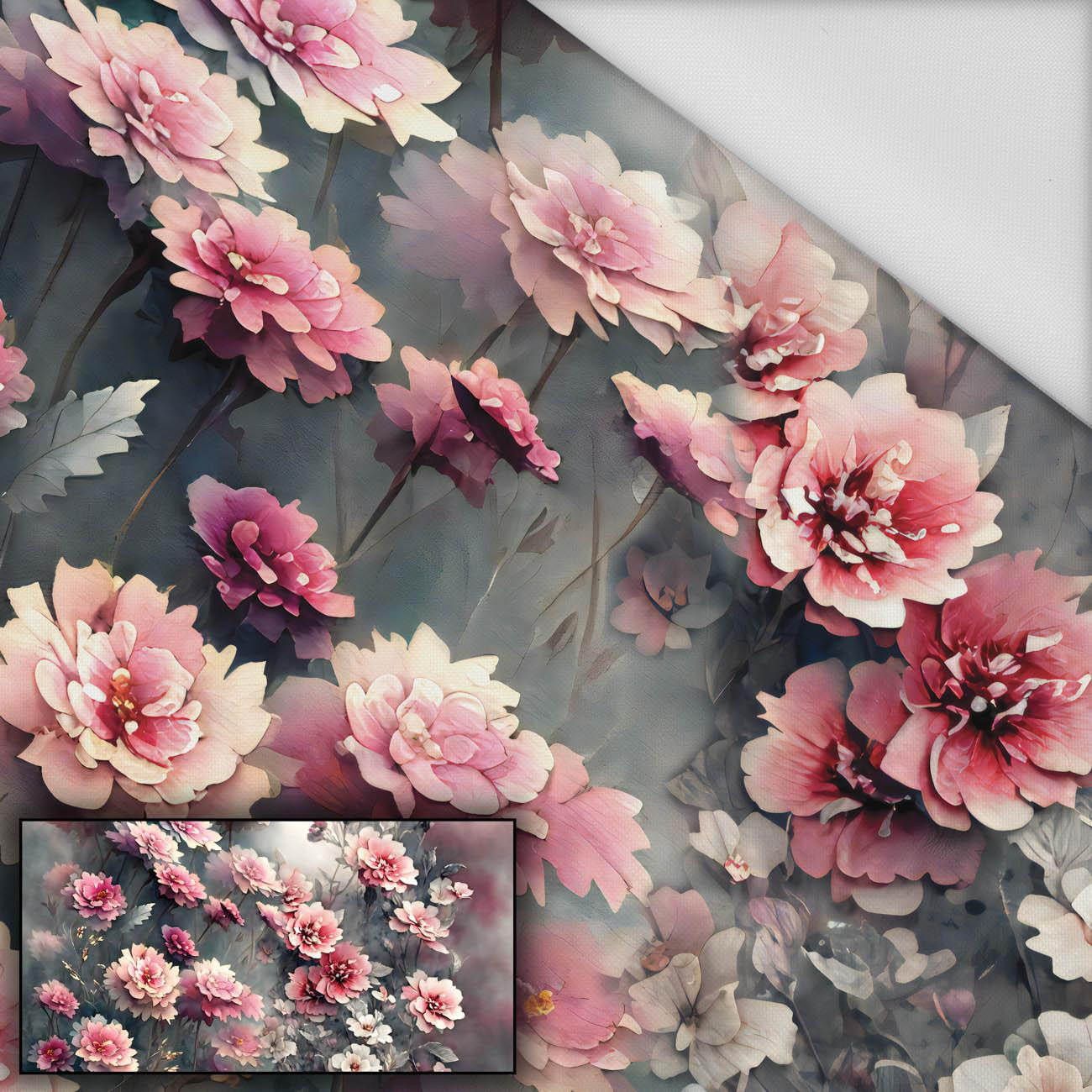VINTAGE FLOWERS Pat. 3 - panel (80cm x 155cm) Waterproof woven fabric