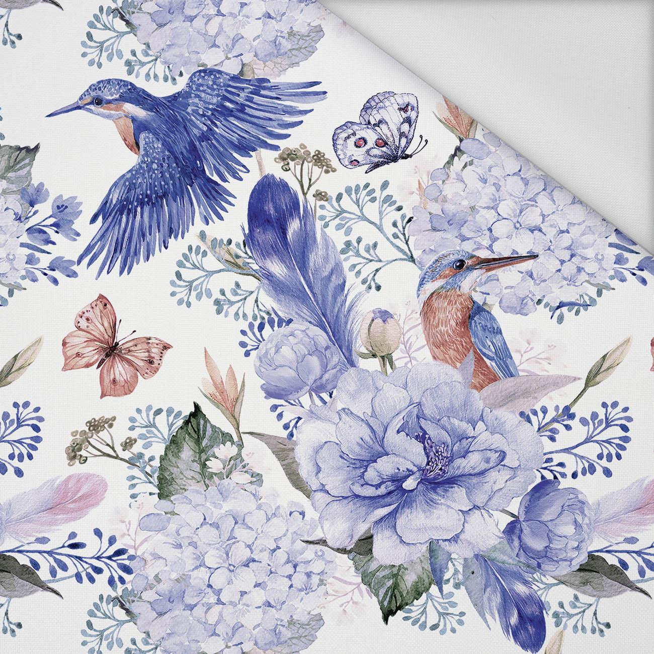 KINGFISHERS AND LILACS (KINGFISHERS IN THE MEADOW) (Very Peri) - Waterproof woven fabric