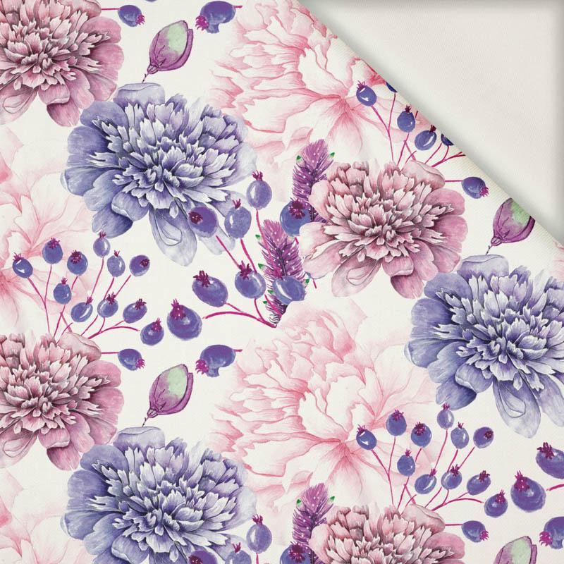 PURPLE PEONIES (IN THE MEADOW) - viscose woven fabric