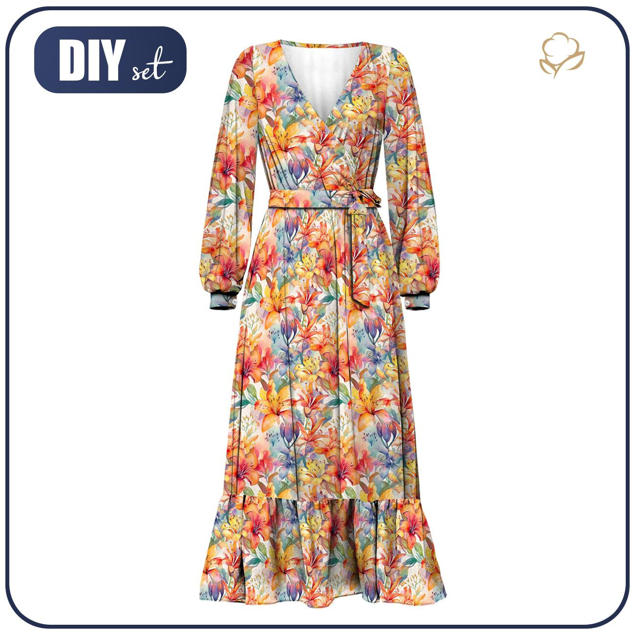 WRAP FLOUNCED DRESS (ABELLA) - FLOWERS pat.37 - sewing set