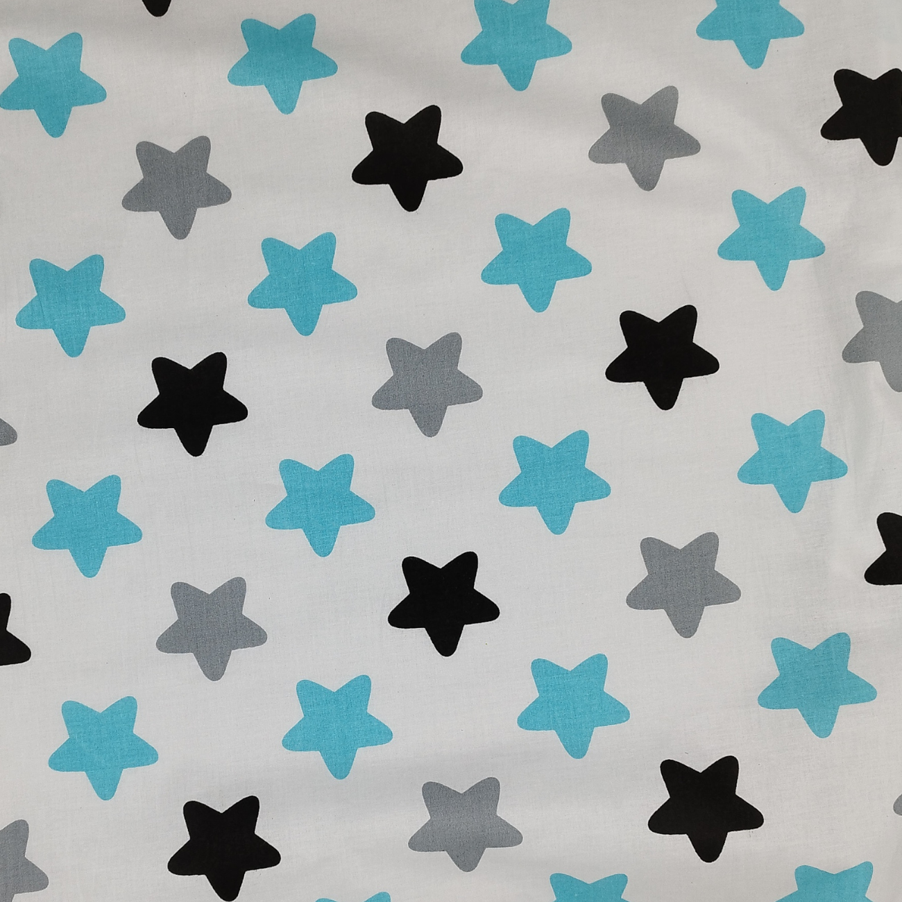 TURQUOISE-GRAY-BLACK STARS - Cotton woven fabric