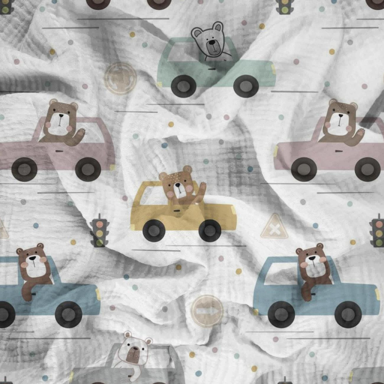 COLORFUL CARS / traffic lights (CITY BEARS) - Cotton muslin