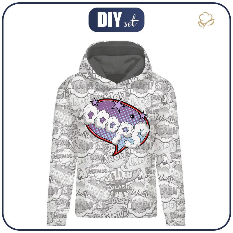 CLASSIC WOMEN’S HOODIE (POLA) - COMIC BOOK / ooops (purple - red) - looped knit fabric 