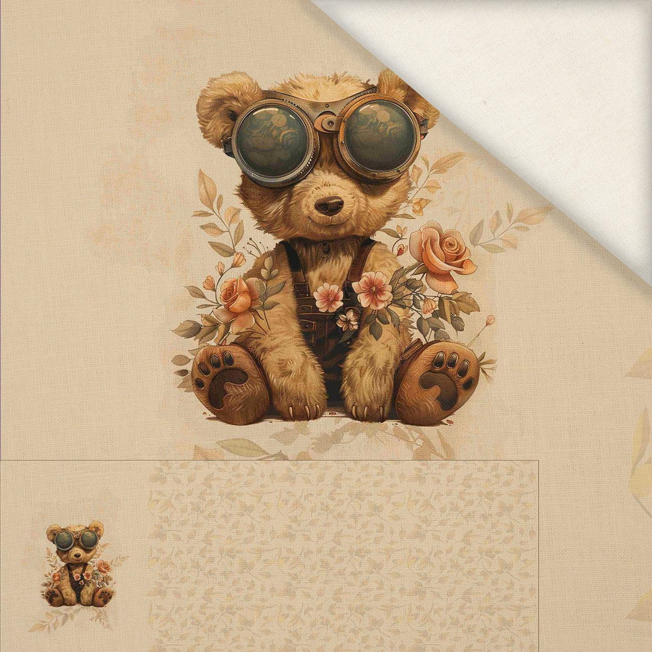 BEAR STEAMPUNK FOREST PAT. 2 - PANORAMIC PANEL (60cm x 135cm)  Linen 100%