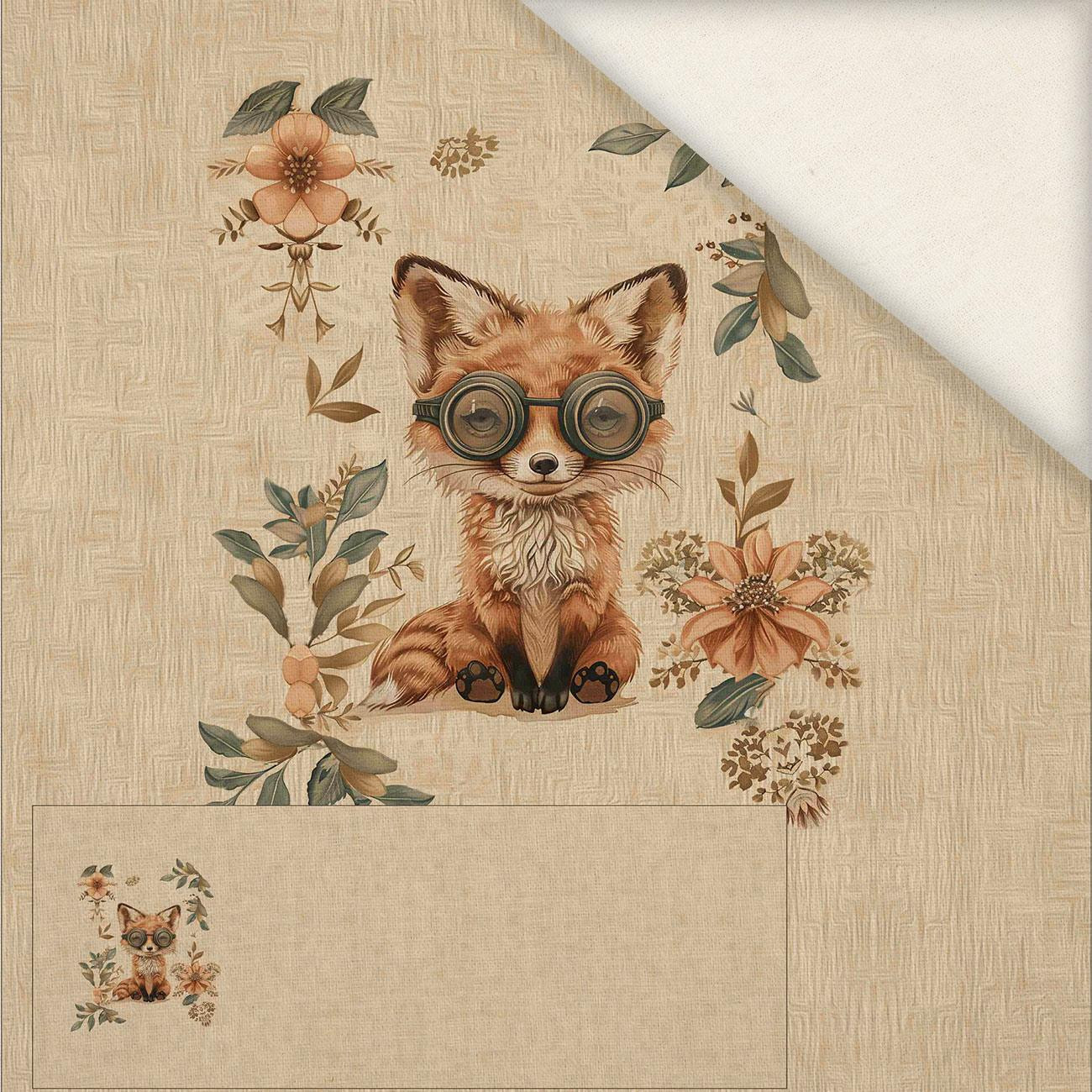 FOX STEAMPUNK FOREST - PANORAMIC PANEL (60cm x 135cm)  Linen 100%