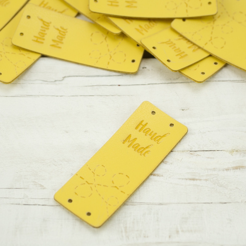 Loop fold label "Hand Made" - Tacking 2 x 5 cm - mustard