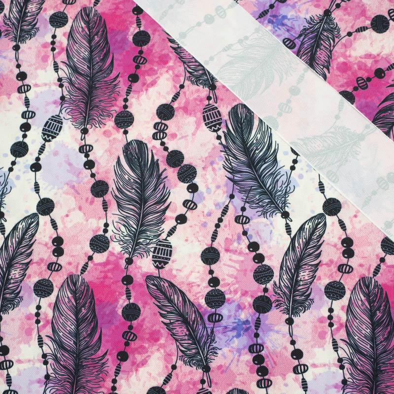 PINK FEATHERS AND BEADS - Waterproof woven fabric