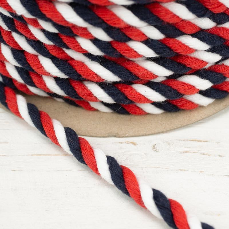 Twisted cotton cord 8 mm - red/navy/white