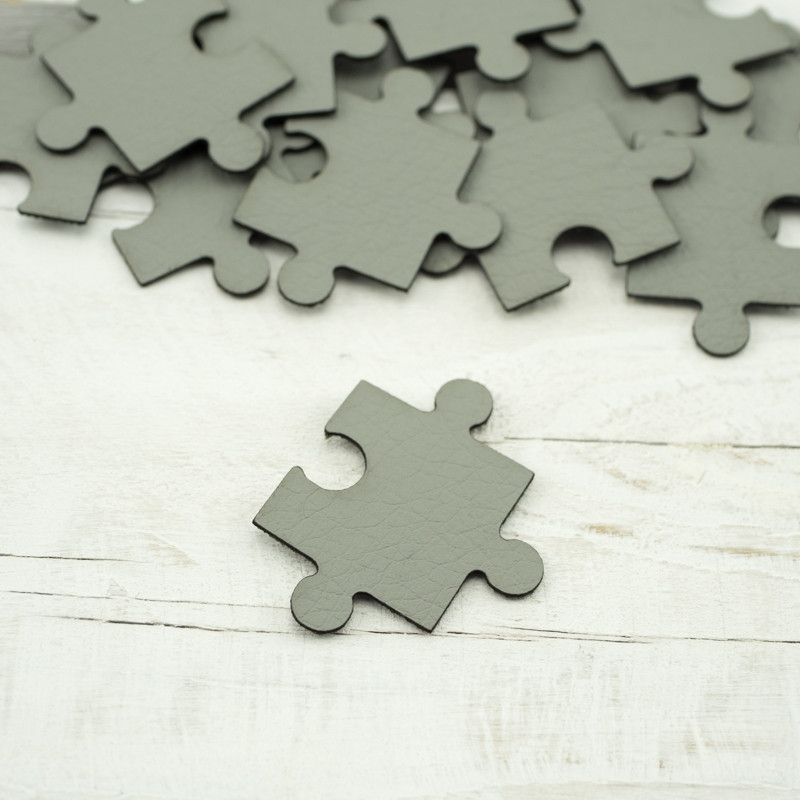 Leatherette label Puzzle -  grey