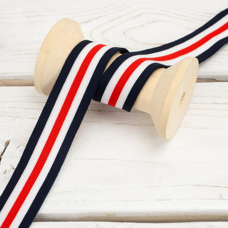  Knitwear ribbon - side stripes 25 mm - 5 stripes:  navy, white, red