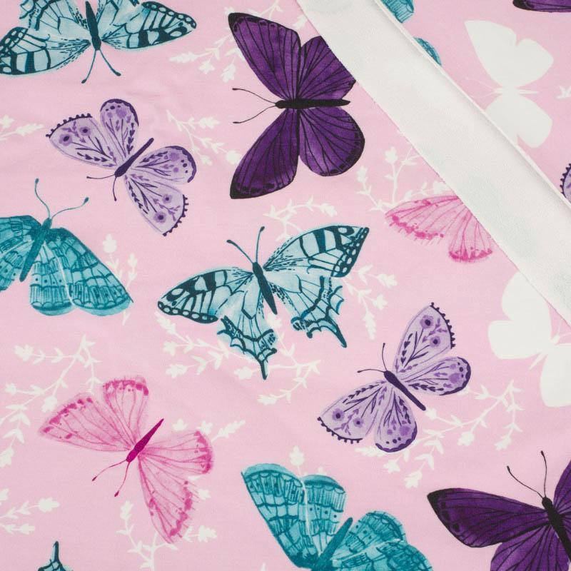 BUTTERFLIES PAT. 5 / pink (PURPLE BUTTERFLIES) - looped knit fabric