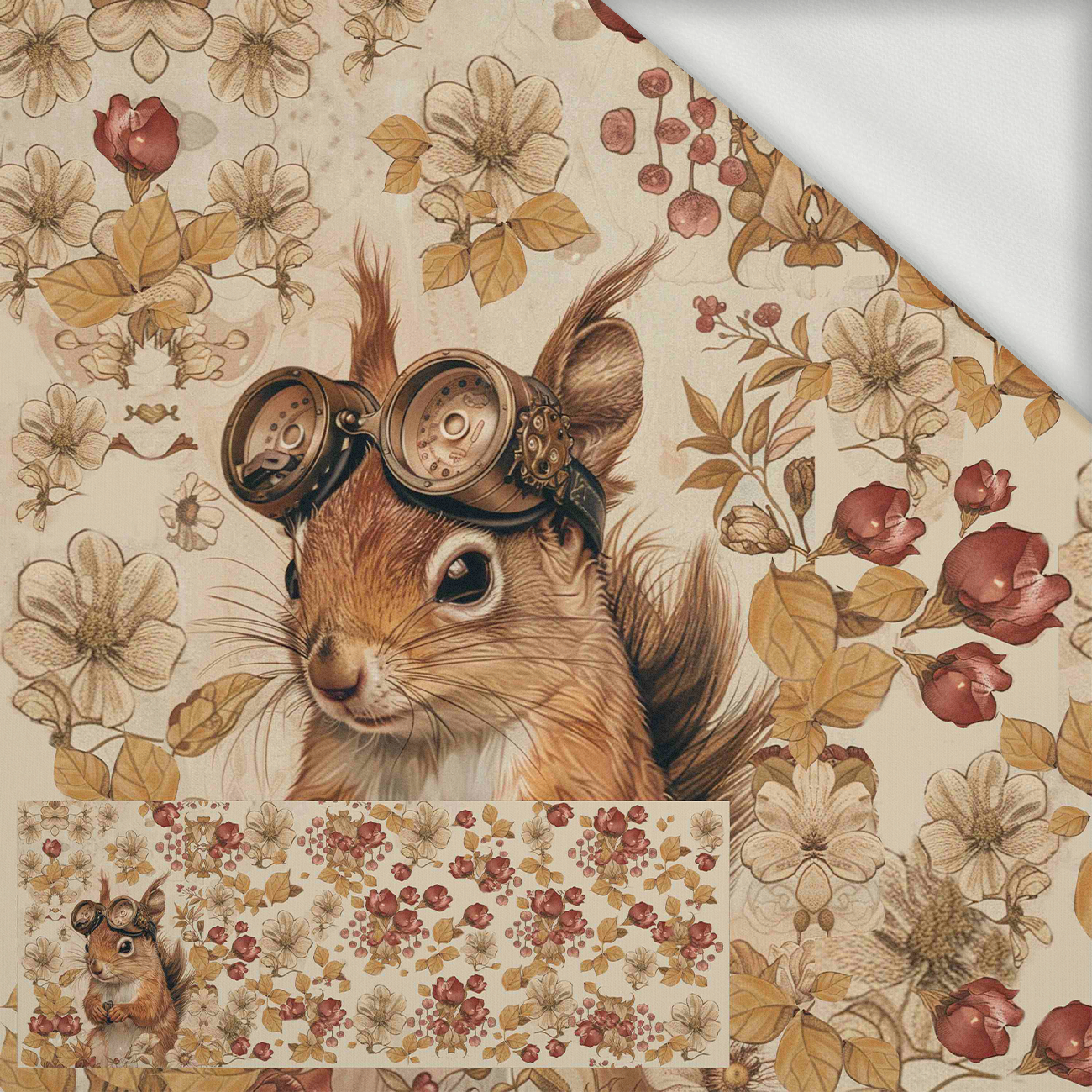 SQUIRREL STEAMPUNK FOREST - panoramic panel looped knit (60cm x 155cm)