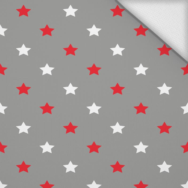 DIAGONAL RED STARS / grey - looped knit 