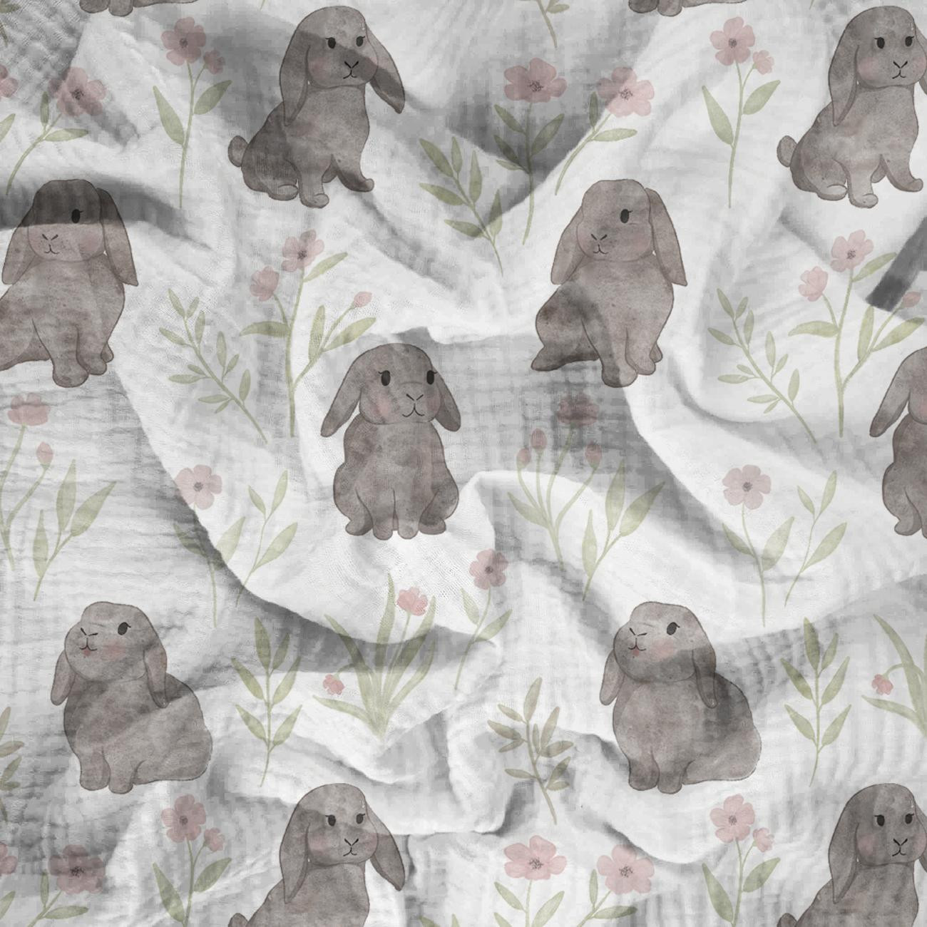 GREY BUNNIES pat. 3 (PASTEL BUNNIES) - Cotton muslin