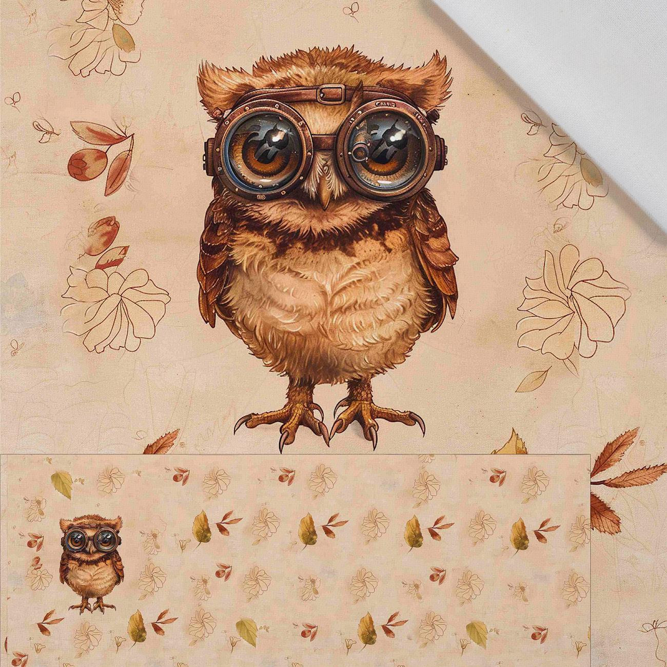 OWL STEAMPUNK FOREST PAT. 1 - PANORAMIC PANEL (60cm x 155 cm) Cotton woven fabric