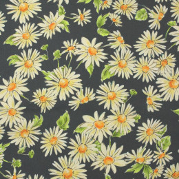 PAINTED FLOWERS / navy - viscose woven fabric