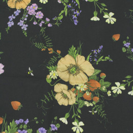 BEIGE FLOWERS / black - viscose woven fabric