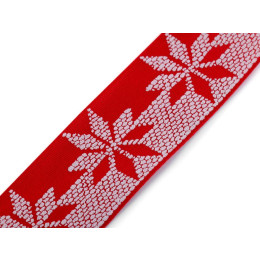 Satin ribbon 40 mm Snowflakes - red