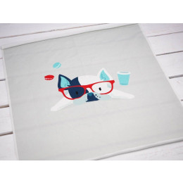 Dog with glasses (J'adore Paris) / aqua - panel single jersey TE210