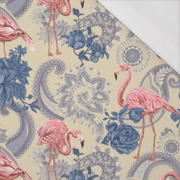170cm FLAMINGOS AND ROSES / beige -  organic single jersey with elastane 