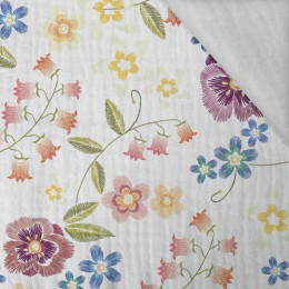 FLOWERS / white - Cotton muslin