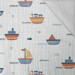 SHIPS pat. 2 / white (ADVENTURE BEGINS) - Cotton muslin