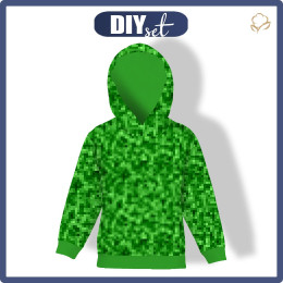 KID'S HOODIE (ALEX) - PIXELS pat. 2 / green - sewing set