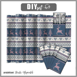 NAPKINS AND RUNNER - REINDEERS PAT. 3 / dark blue (NORWEGIAN PATTERNS) - sewing set