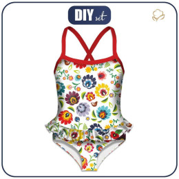 Girl's swimsuit (110-116) - LOWICZ FOLKLORE / white 