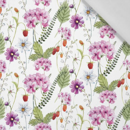 FLOWERS AND WILD STRAWBERRIES (IN THE MEADOW) - Cotton woven fabric