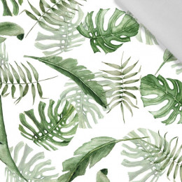 ROPICAL LEAVES MIX pat. 1 / white (JUNGLE) - Cotton woven fabric
