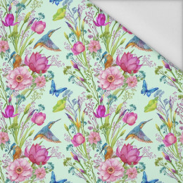 MINI KINGFISHERS AND BUTTERFLIES (KINGFISHERS IN THE MEADOW) / mint - Waterproof woven fabric