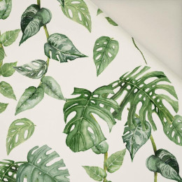 60cm ROPICAL LEAVES MIX pat. 2 / white (JUNGLE)- Upholstery velour 