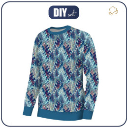 WOMEN'S SWEATSHIRT (HANA) BASIC - BLUE LEAVES (VINTAGE) - sewing set