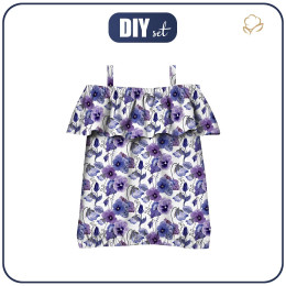 Bardot neckline blouse (SARA) - PANSIES (BLOOMING MEADOW) (Very Peri) - sewing set