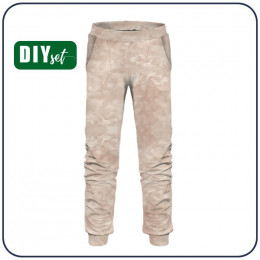 CHILDREN'S JOGGERS (LYON) - CAMOUFLAGE pat. 2 (beige) - looped knit fabric
