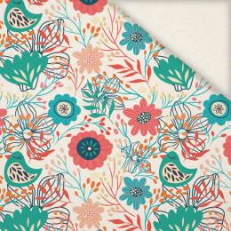 FOLK BIRDS / ecru - SLUB WEAVE