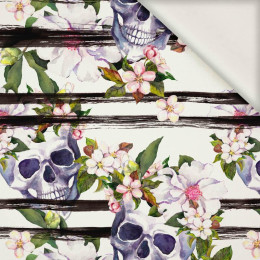 SKULLS ON STRIPES / white - viscose woven fabric