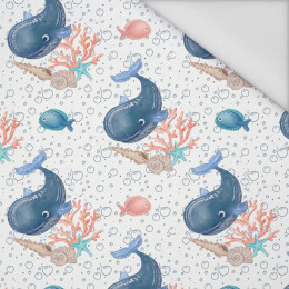 WHALES / bubbles (MAGICAL OCEAN) / white - Waterproof woven fabric