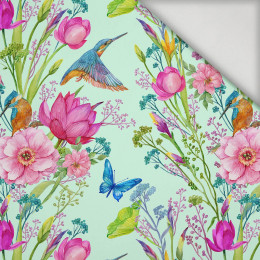 KINGFISHERS AND BUTTERFLIES (KINGFISHERS IN THE MEADOW) / mint - lycra 300g