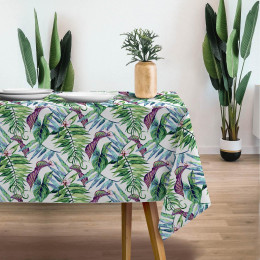 MINI LEAVES AND INSECTS PAT. 2 (TROPICAL NATURE) / white - Woven Fabric for tablecloths