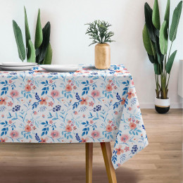 PAINTED PEONIES / white - Woven Fabric for tablecloths